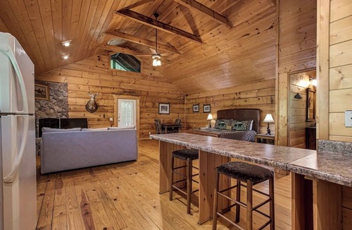 Tellico Plains Cabin | Deer cabin. This modern log cabin with HOT TUB is a large studio with all of the 'bells and whistles' !
