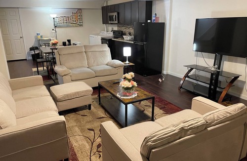 Hudson Apartment | Fully furnished walkout basement apartment with 2 bedrooms, 1 bathroom, kitchen.