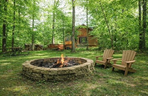 Nineveh Cabin | Hot Tub Log Cabin on 5 Wooded Acres. Private fishing pond.