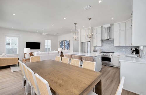 Village of Sugar Beach House | NEW! Pool, Hot Tub, Cold Plunge, LSV, Bikes! Walk to Beach! Pet Friendly!