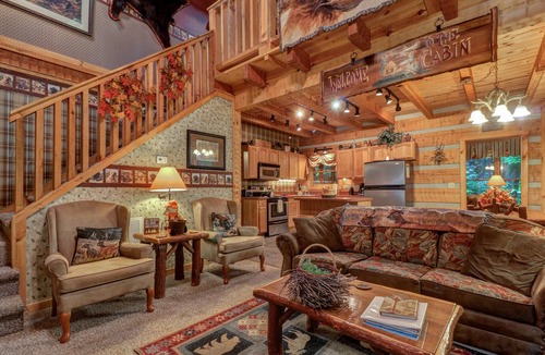 Smoky Mountains Cabin | Spacious creekside oasis with private hot tub, pool table, W/D, & fireplace