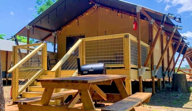 Texas Creekside Safari Tent Glamping Perfect for Nature Retreats for Water Sports Enthusiasts